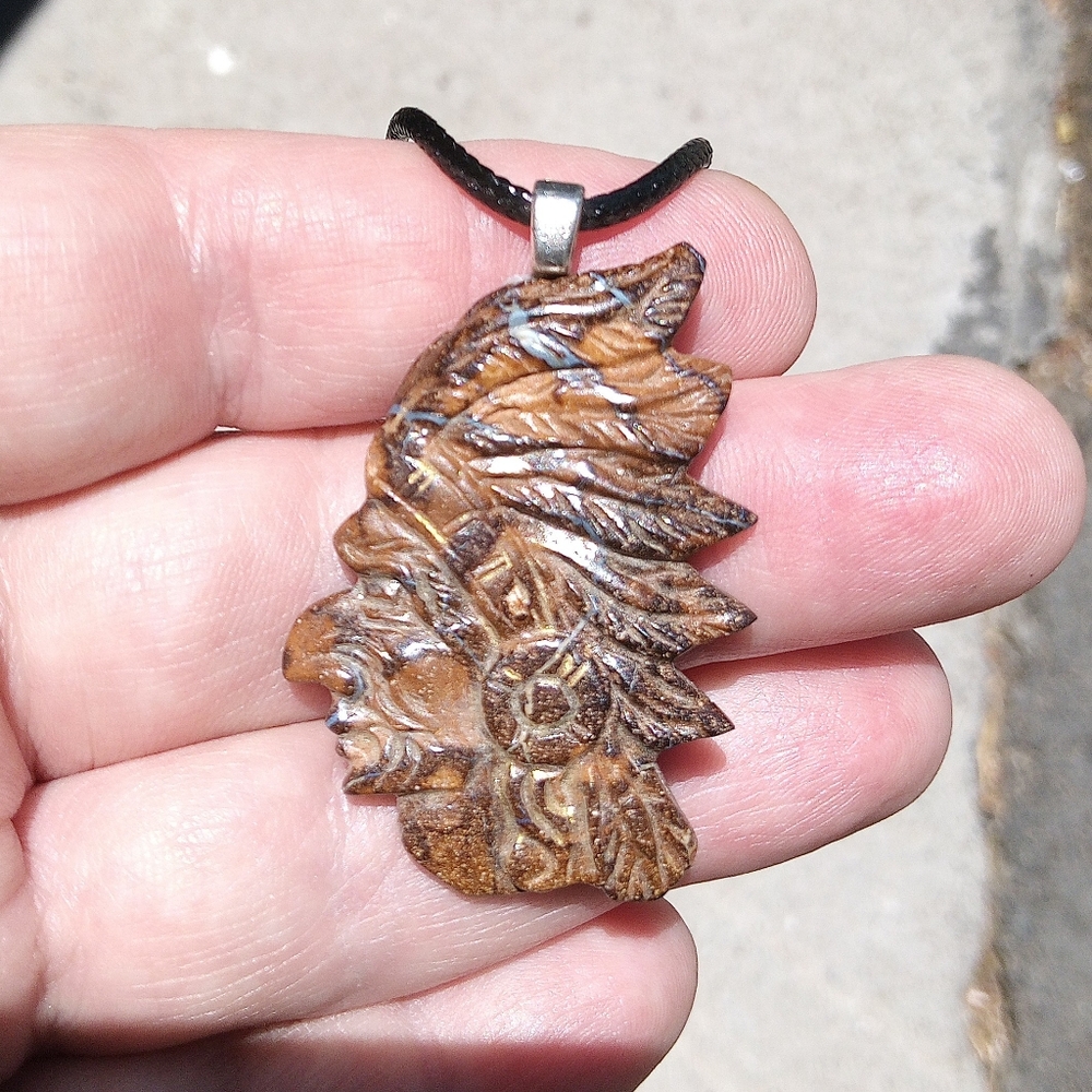 Carved Boulder Opal Dad Chief Pendant